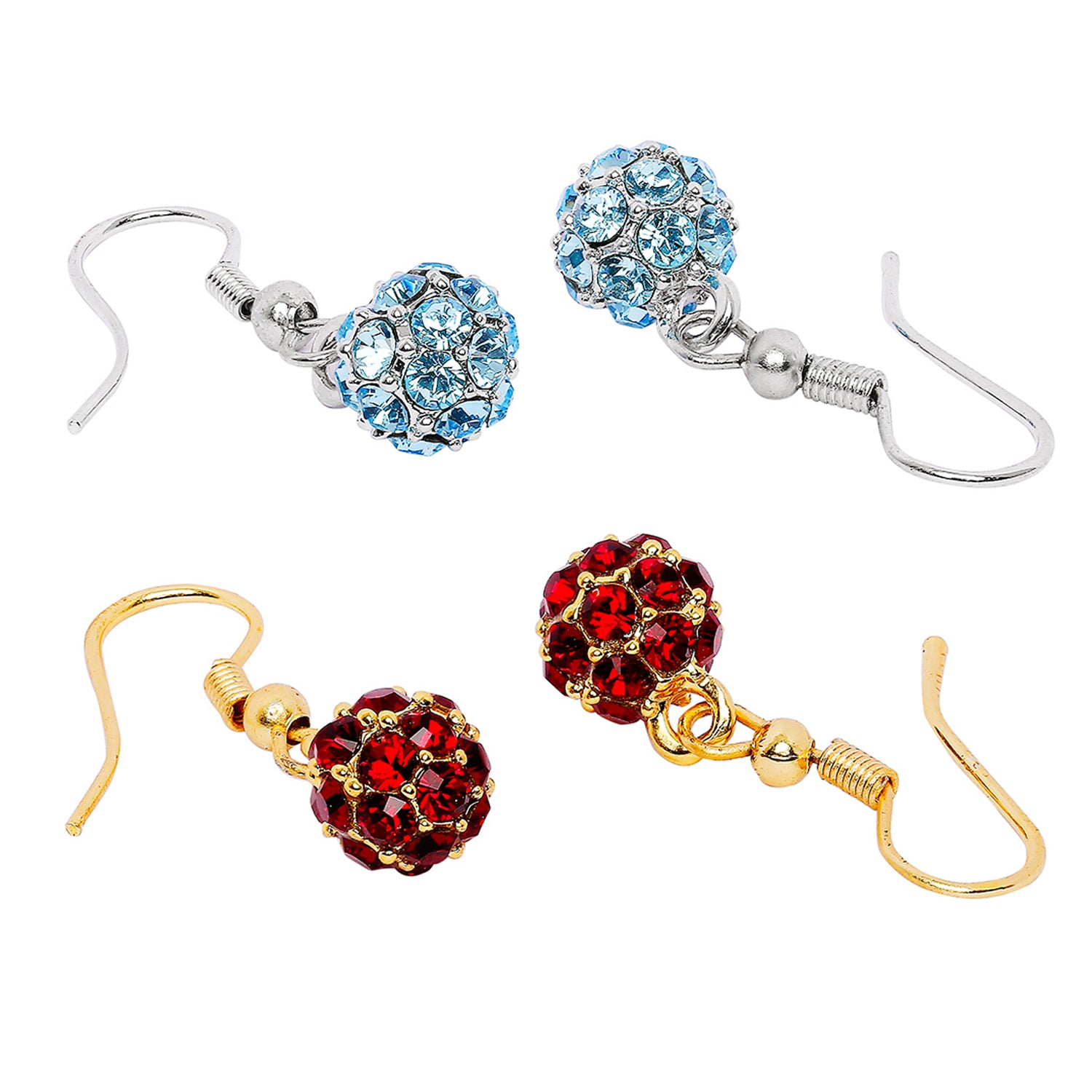 Combo of 2 Royal Sparklers Blue and Red Crystals Ball Earrings