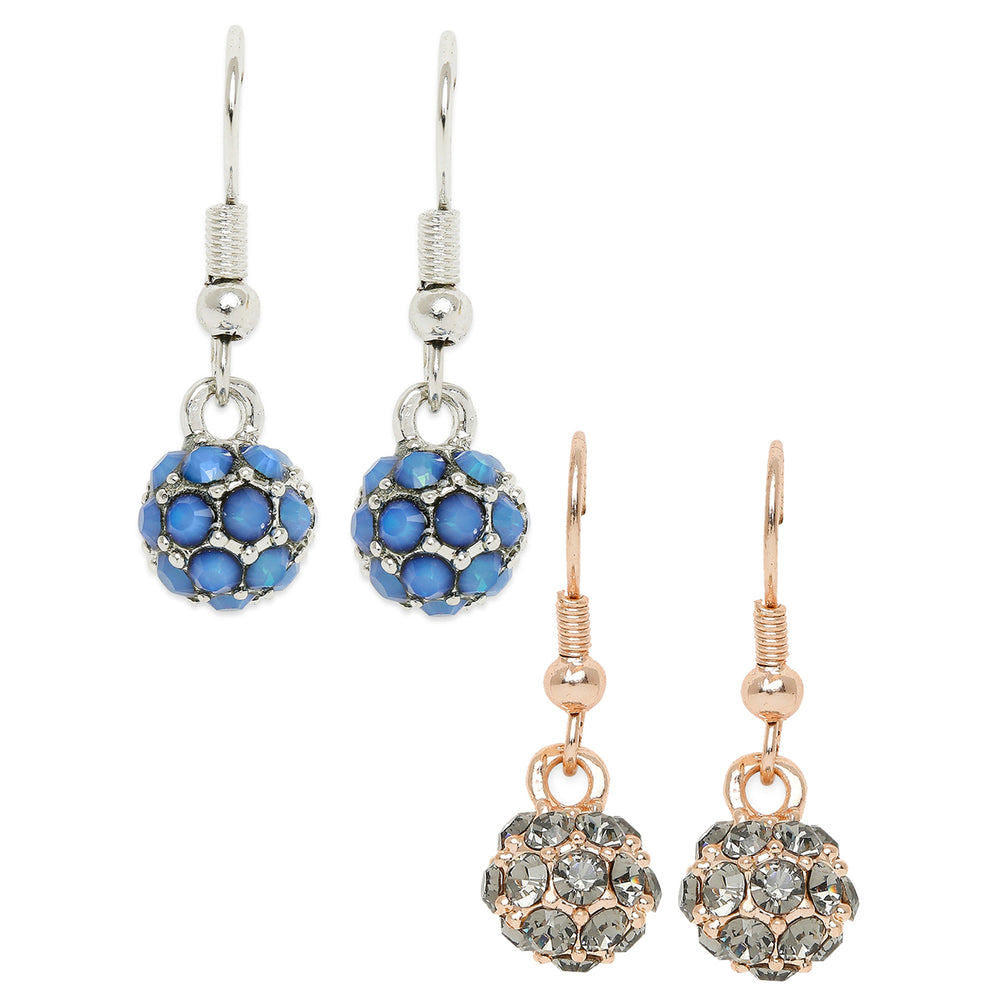 Combo of 2 Royal Sparklers Blue and Red Crystals Ball Earrings