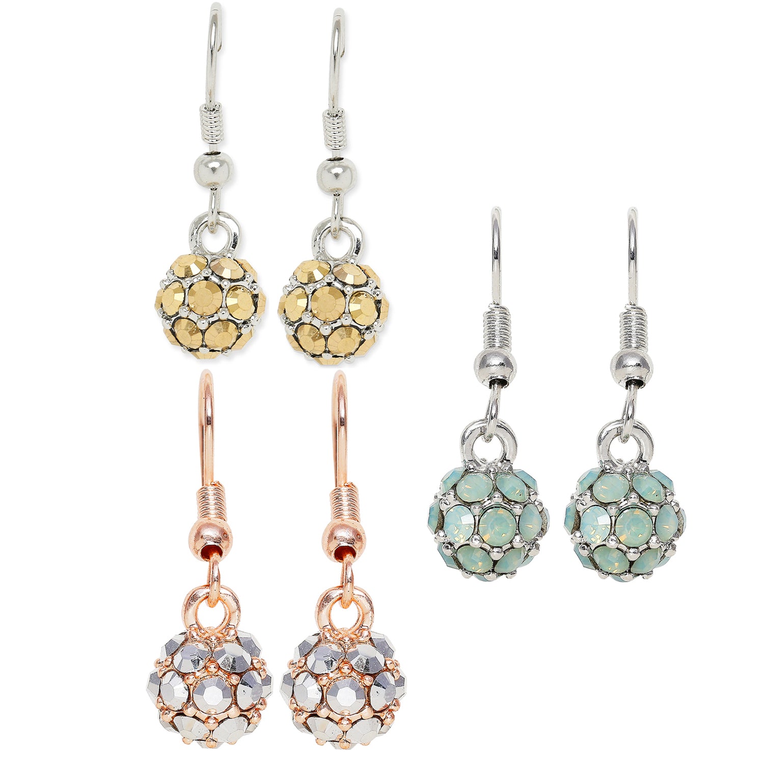 Combo of 3 Royal Sparklers Multicolor Crystals Ball Earrings