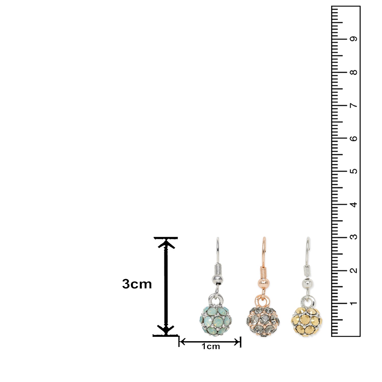 Combo of 3 Royal Sparklers Multicolor Crystals Ball Earrings