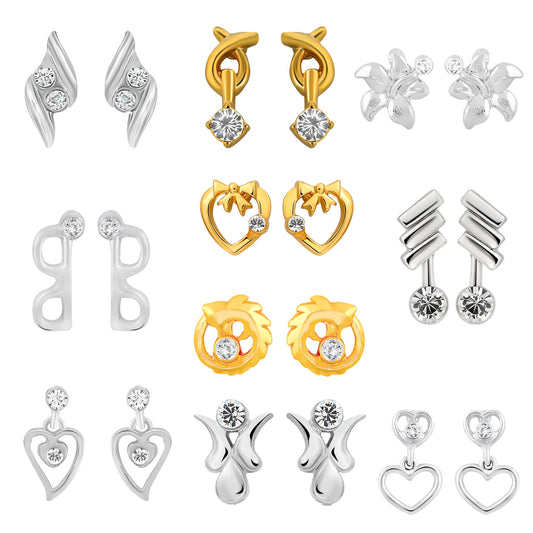 Combo of 10 Small Crystal Stud Earrings