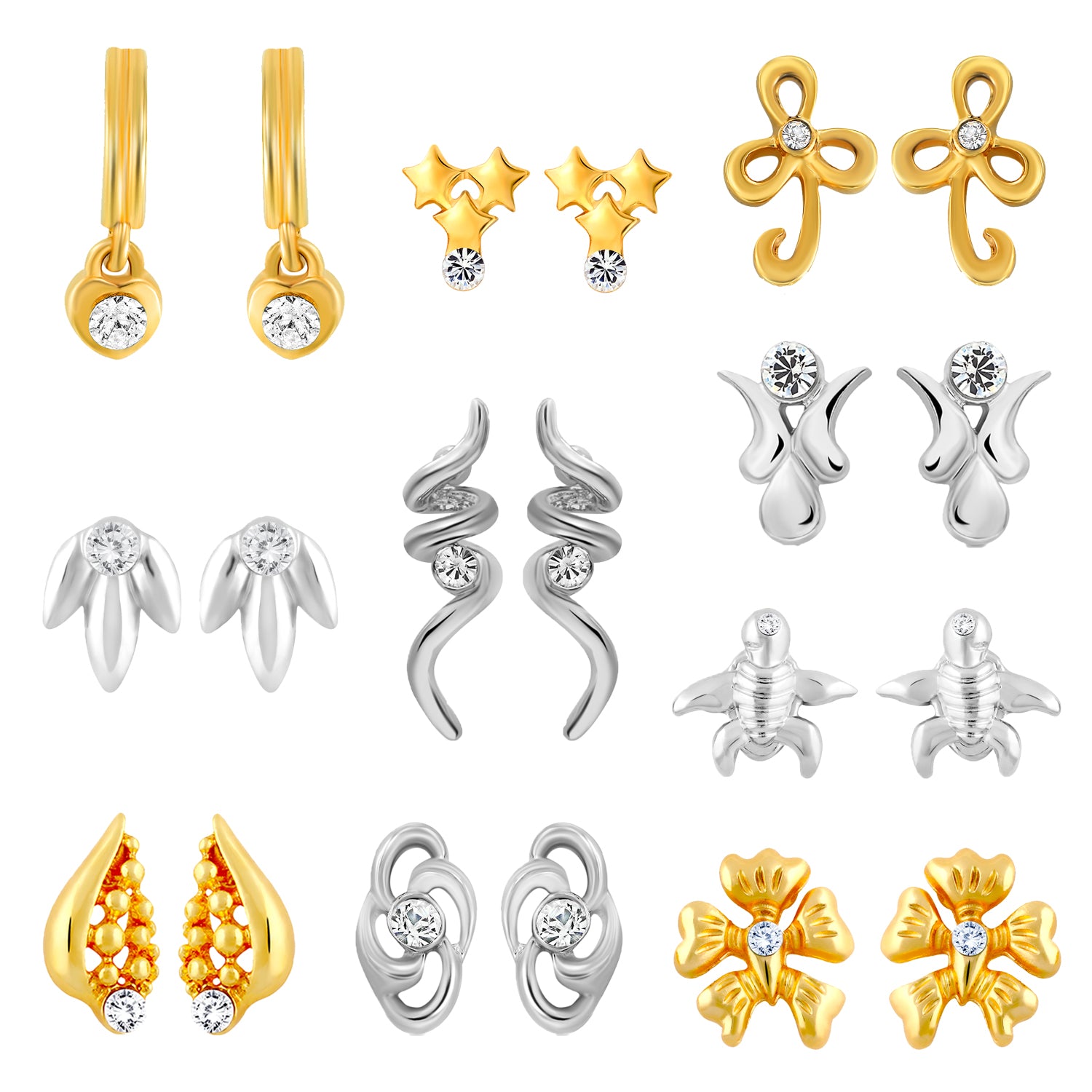 Combo of 10 Small Crystal Stud Earrings