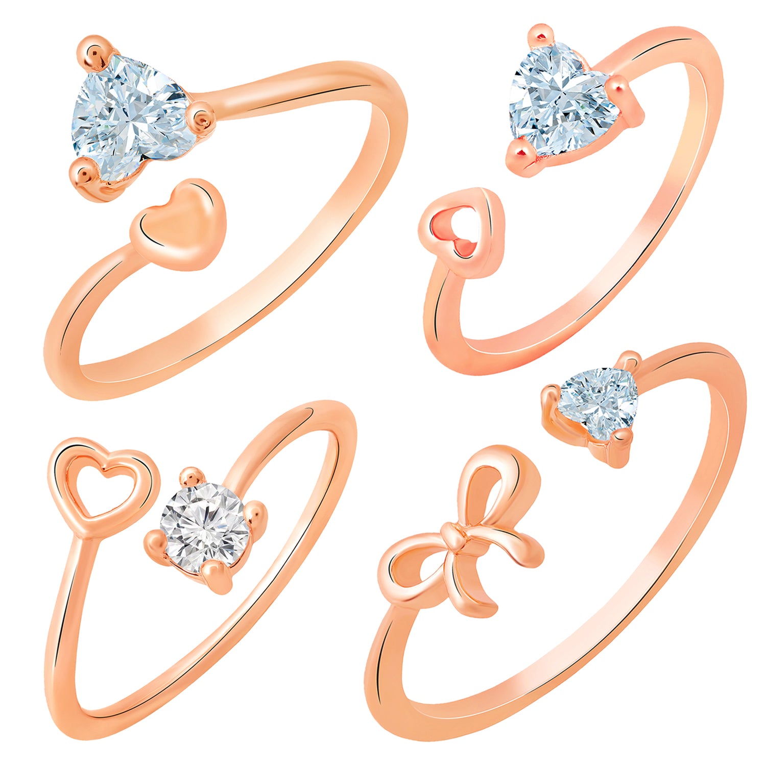 Combo of 4 Heart Shaped Adjustable Finger Rings