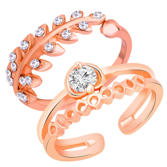 Combo of Dual Band and Leaves Shaped Adjustable Finger Ring