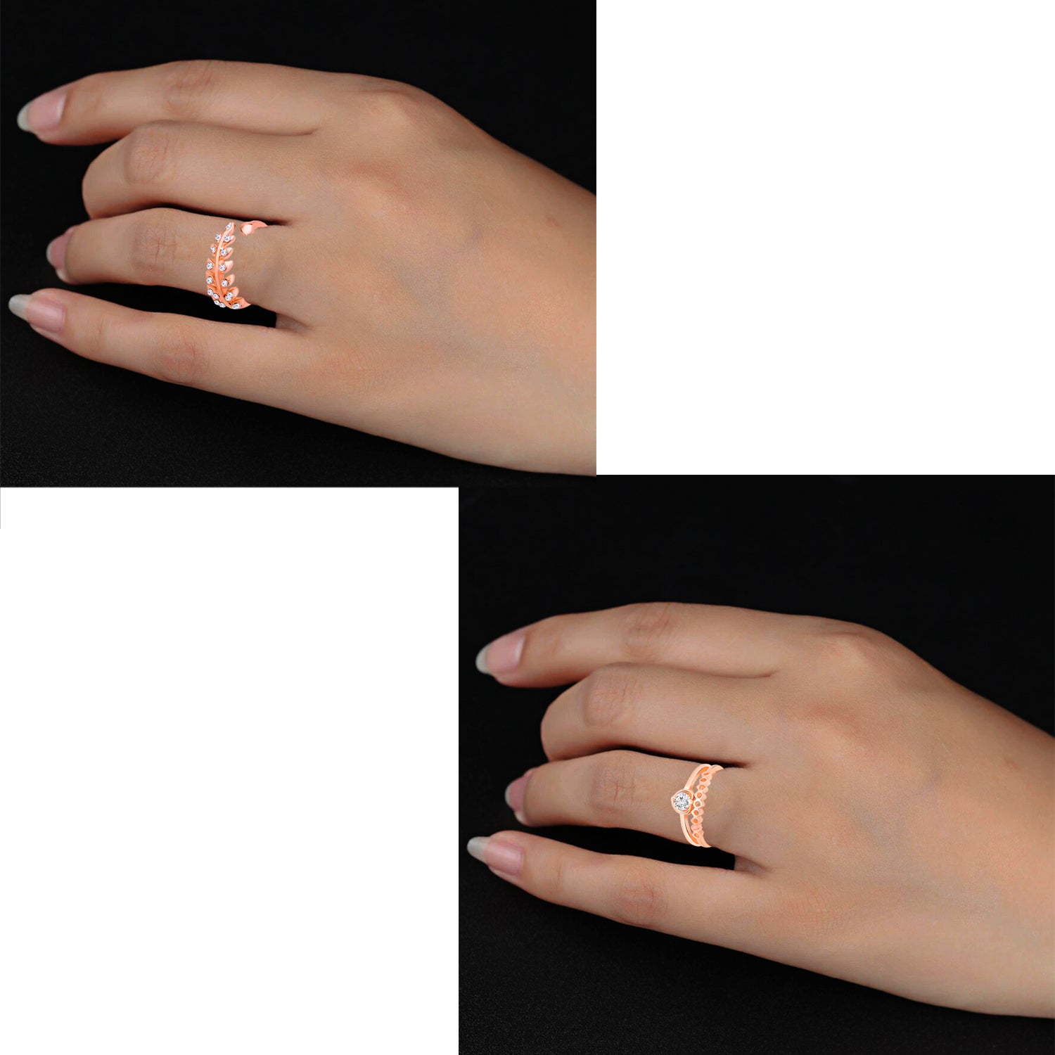 Combo of Dual Band and Leaves Shaped Adjustable Finger Ring