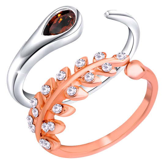 Combo of Open Wrap and Leaves Shaped Adjustable Finger Rings