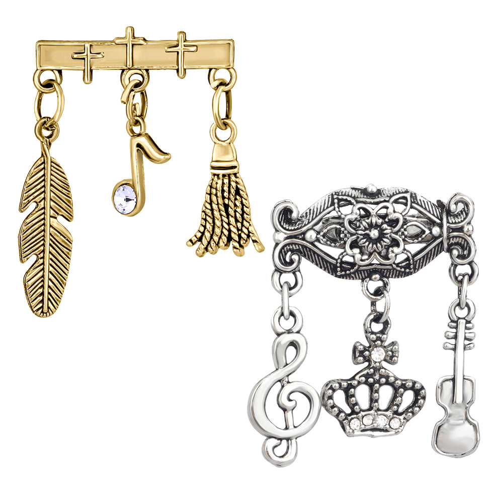 Musical Notes, Guitar, Leaf Charms Lapel Pin / Brooch