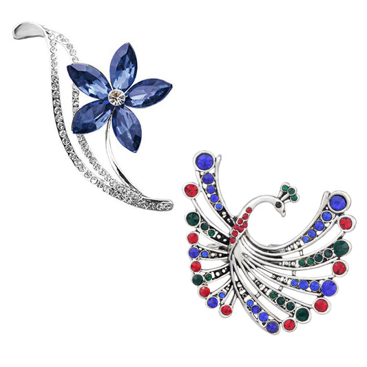 Floral and Peacock Shaped Lapel Pin / Brooch