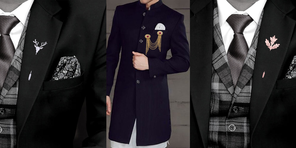 Layered Chain, Mapel Leaf and Deer Face Shaped Lapel Pin / Brooch