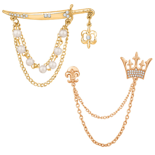 Crown and Sword Shaped Layered Chain Brooch