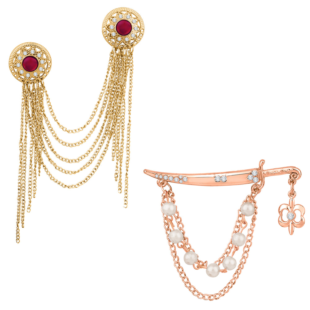 Layered Chains and Sword Shape Brooch