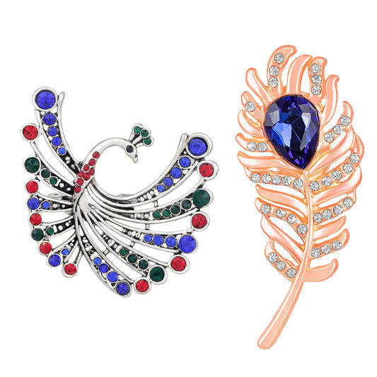Peacock and Peacock Feather Shaped Lapel Pin / Brooch