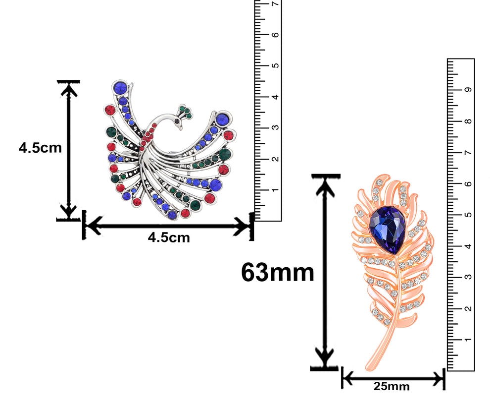 Peacock and Peacock Feather Shaped Lapel Pin / Brooch