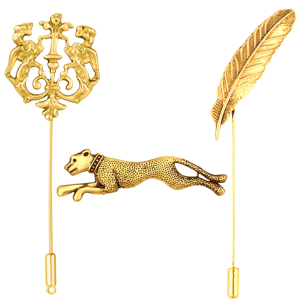 Leaf, Jaguar and Royal Lion Face Shaped Lapel Pin / Brooch