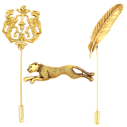 Leaf, Jaguar and Royal Lion Face Shaped Lapel Pin / Brooch