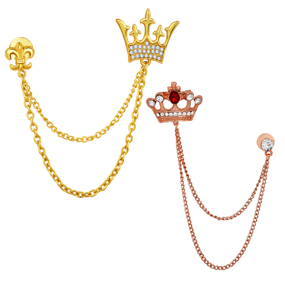Crown Shaped and Layered Chain Brooch