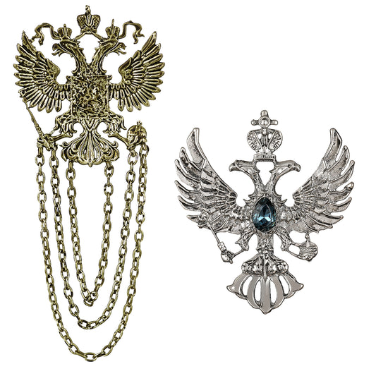 Dual Head Flying Eagle Shaped Layered Chain Lapel Pin / Brooch