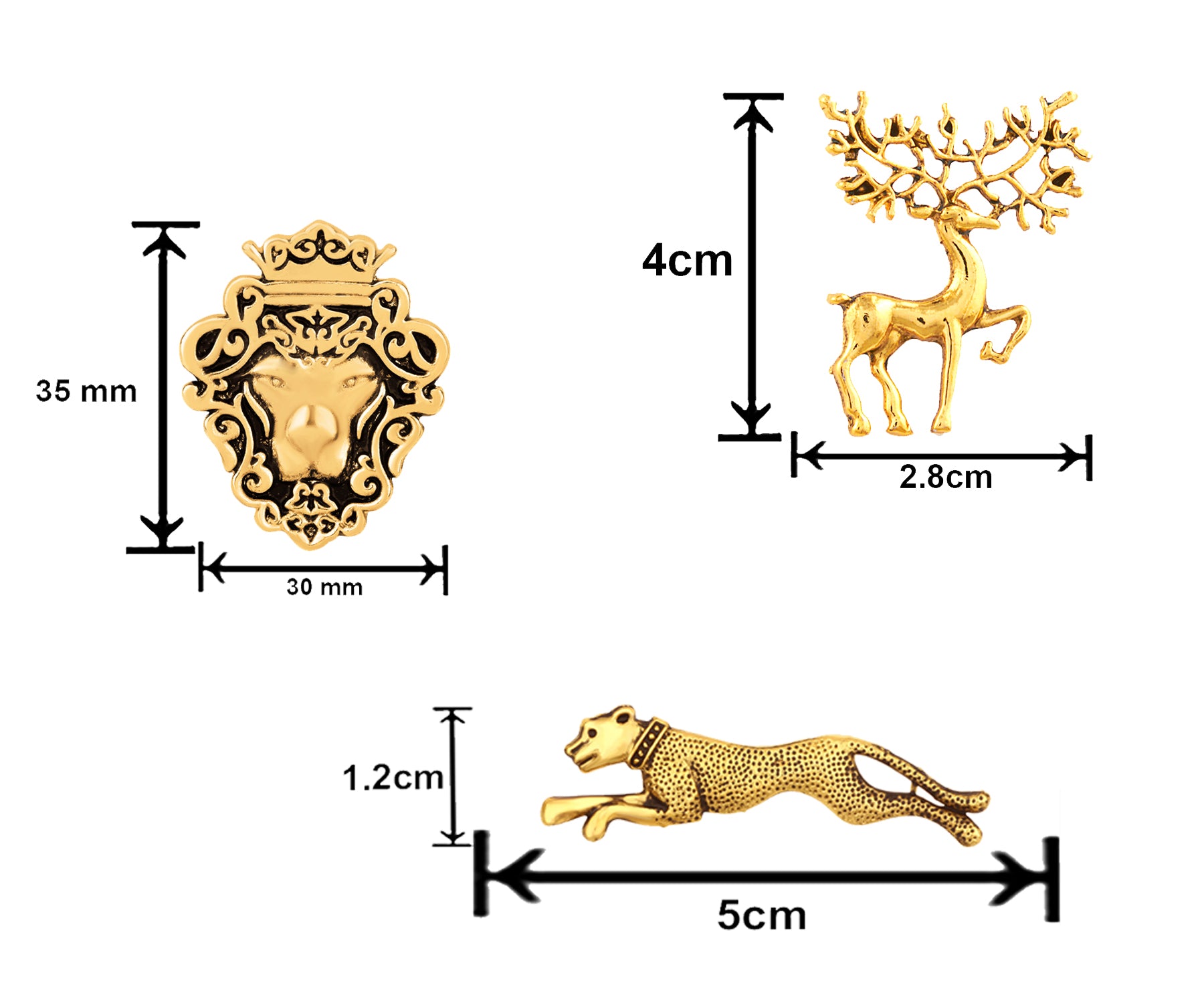 Deer, Jaguar and Lion Face Shaped Lapel Pin / Brooch