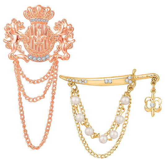 Sword and Unicorn Shaped Layered Chains Brooch