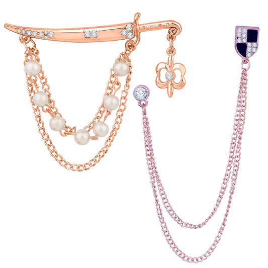 Shield and Sword Shaped Layered Chains Brooch