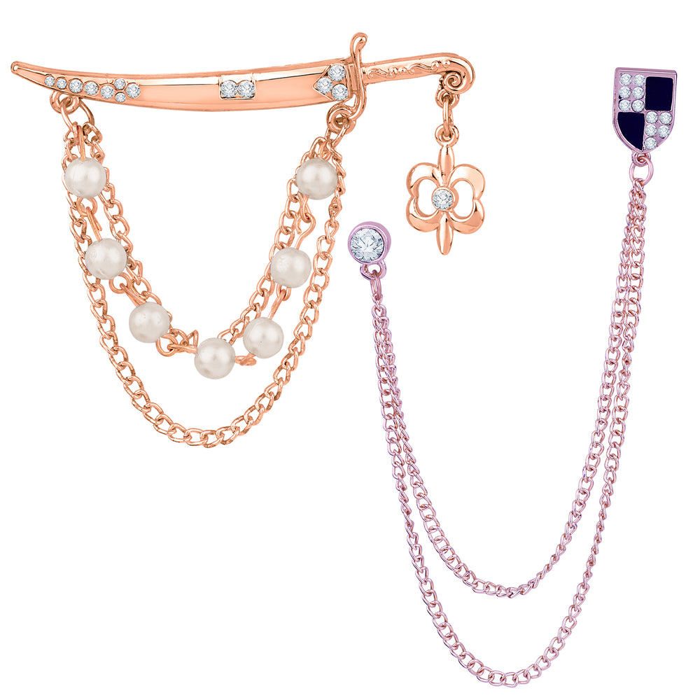 Layered Chains and Crown Shape Brooch