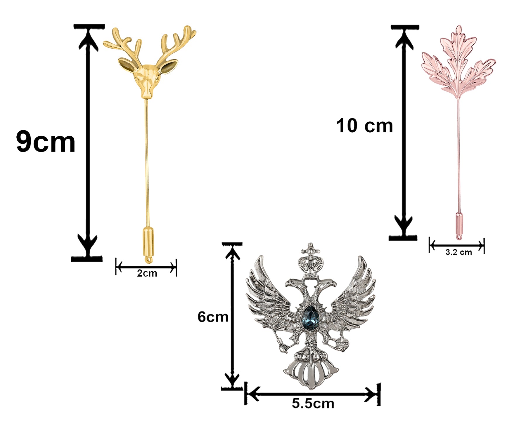 Mapel Leaf, Deer Face and Dual Head Eagle Shaped Lapel Pin / Brooch