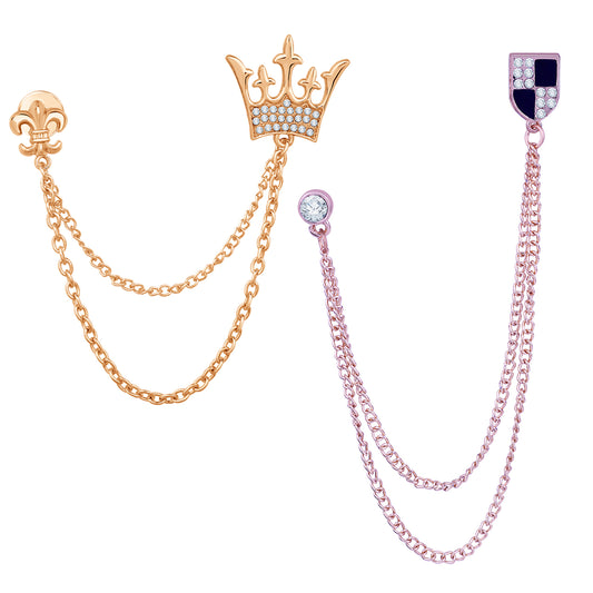 Shield and Crown Shaped Layered Chains Brooch