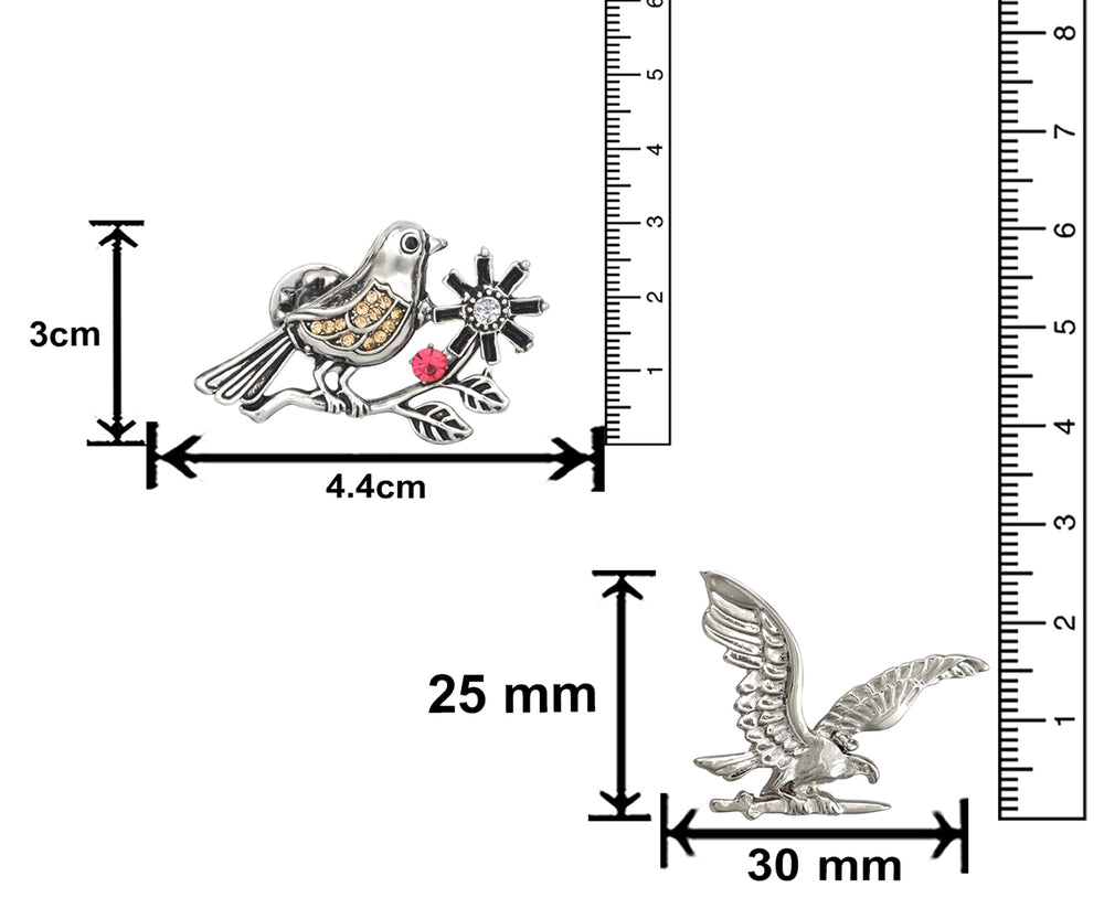 Combo of Sparrow and Flying Eagle Shaped Lapel Pin / Brooch