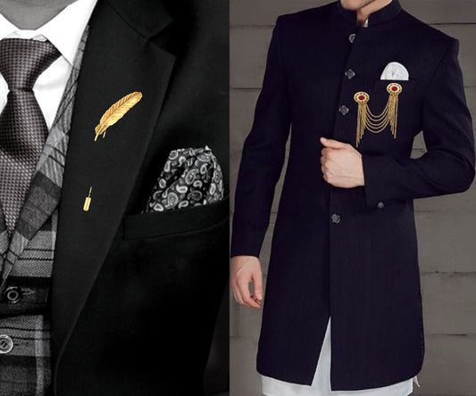 Leaf and Layered Chains Brooch / Lapel Pin