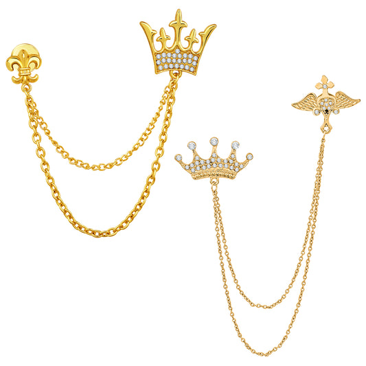 Crown and Layered Chain Brooch