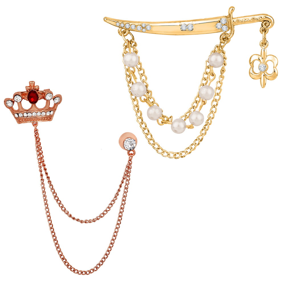 Sword and Crown Shaped Layered Chain Brooch