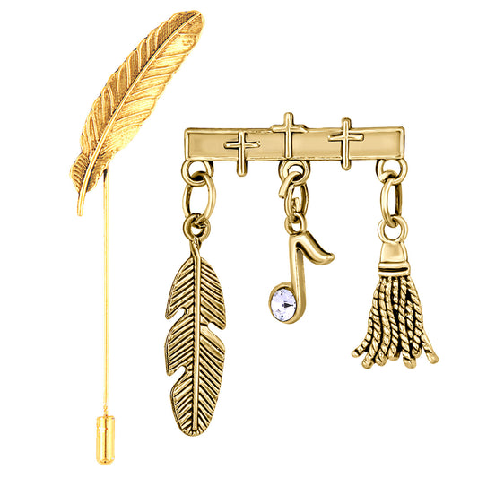 Leaf and Musical Note, Feather Charms Lapel Pin / Brooch
