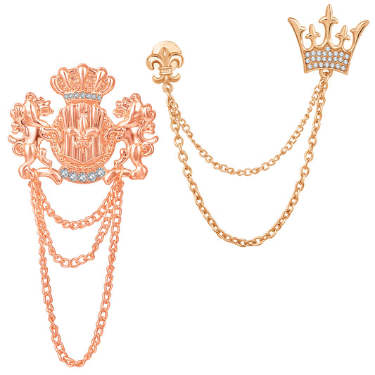 Crown and Unicorn Shaped Layered Chains Brooch