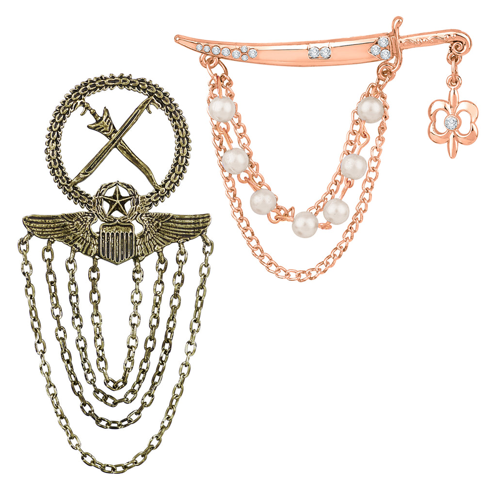 Combo of Royal Army and Sword Shaped Layered Chains Brooch