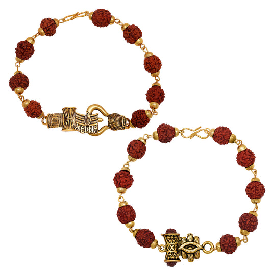 Combo of Lord Shiva Tripundra Tialk, Mahal Trishul & Damroo Rudraksha Bracelets