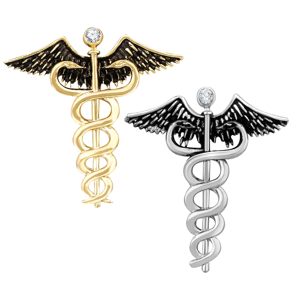 Combo of 2 Caduceus Doctor's Brooch / Lapel Pin