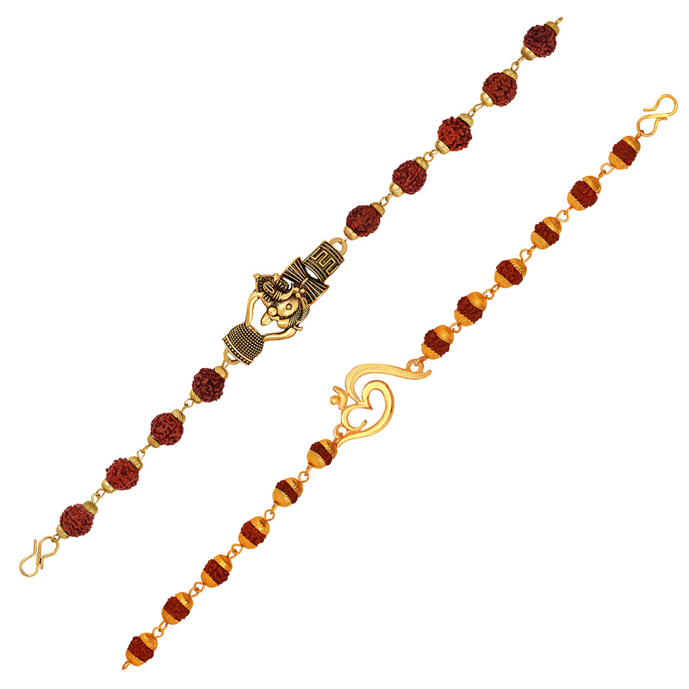 Combo of Trishul Lord Ganpati & Damroo Adjutable Religious Rudraksha Bracelets