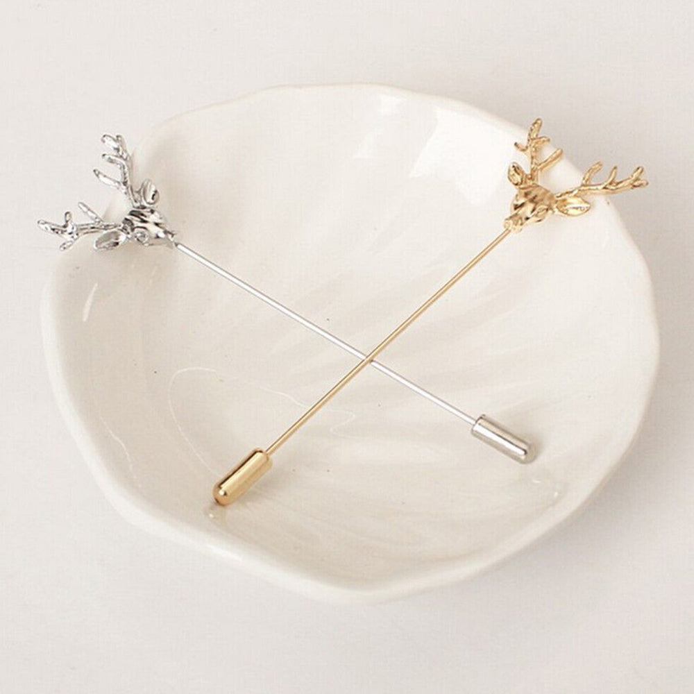 Combo of Golden and Silver Deer Face Shaped Lapel Pin Brooch