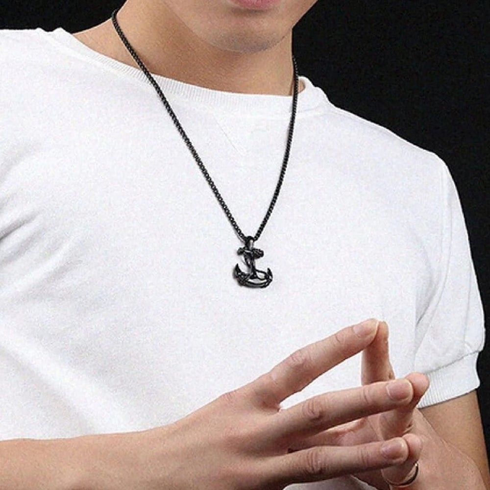 Combo of Black Gun Metal Plated Unisex Ship Anchor Necklace Chain Pendant