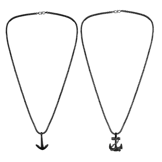 Combo of Black Gun Metal Plated Unisex Ship Anchor Necklace Chain Pendant