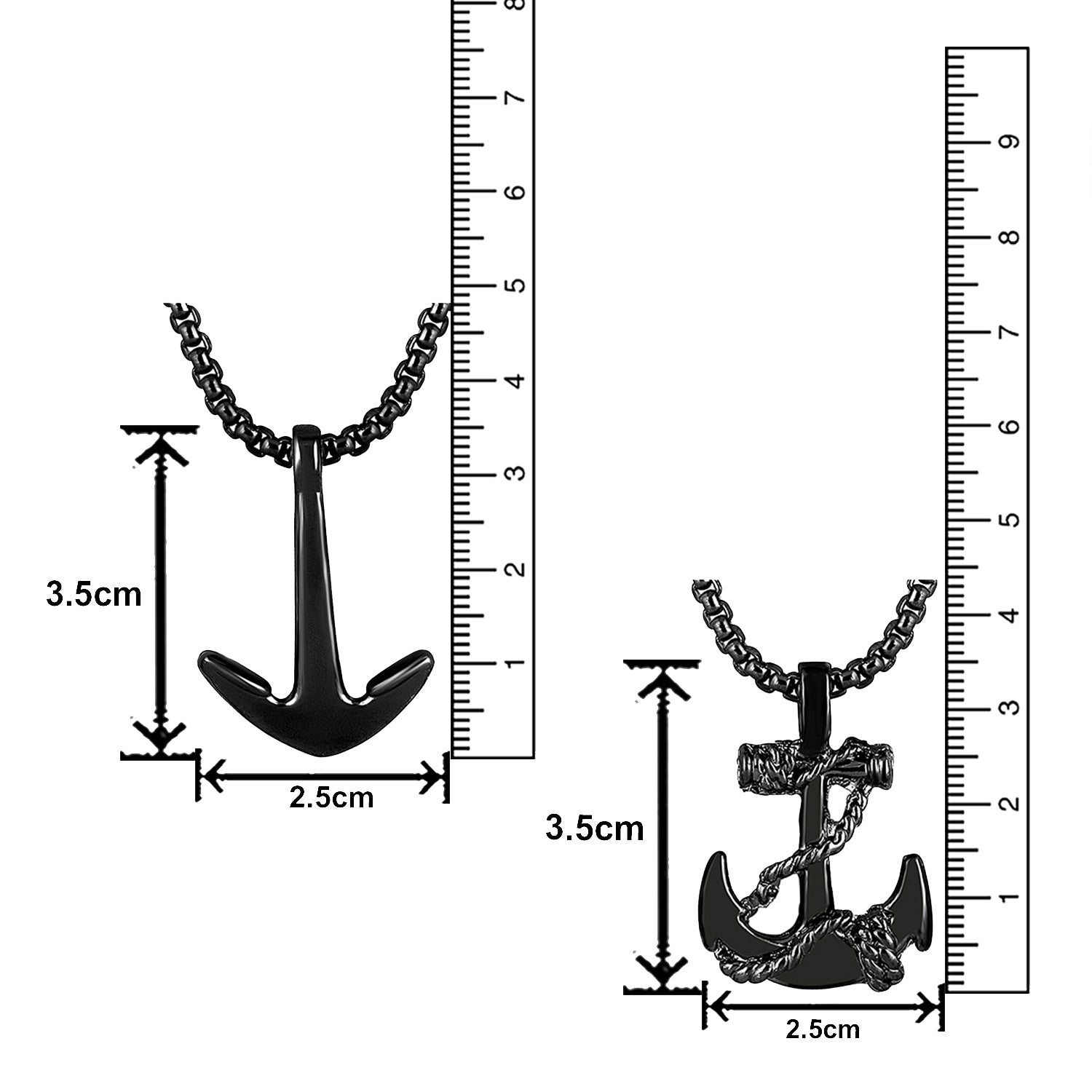 Combo of Black Gun Metal Plated Unisex Ship Anchor Necklace Chain Pendant