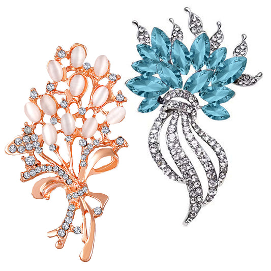 Combo of Aqua Blue and white Crystals Wedding Brooch