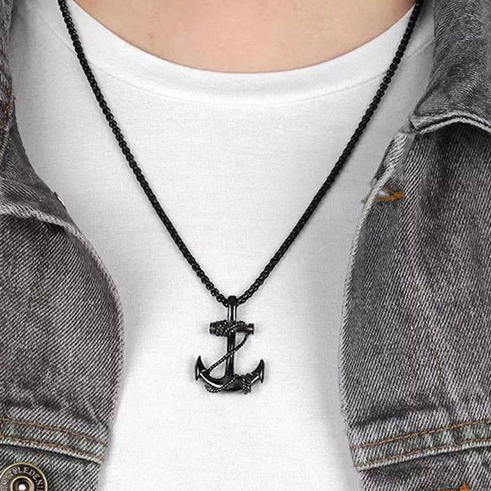 Combo of Black Gun Metal Plated Unisex Ship Anchor Necklace Chain Pendant