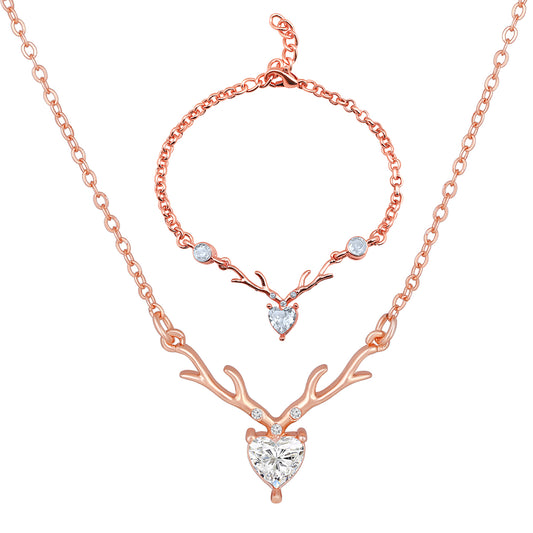 Combo of Heart & Deer-Shaped Stunning Pendant and Bracelet