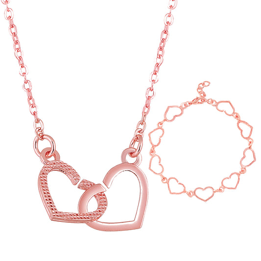 Heart Link Pendant Necklace and Adjustable Bracelet Combo