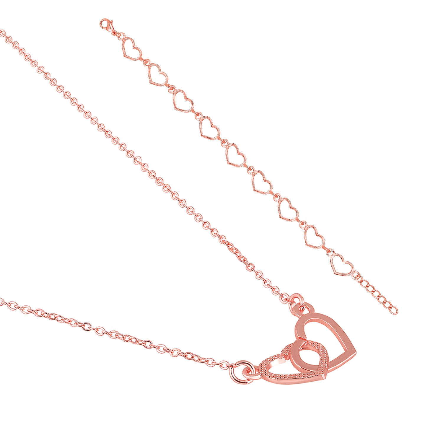 Heart Link Pendant Necklace and Adjustable Bracelet Combo