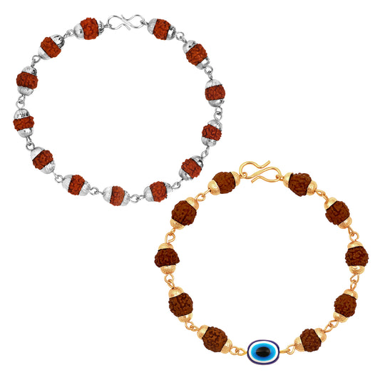 Combo of Rudraksha Beaded Evil Eye Bracelets