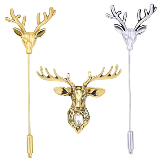 Combo of Deer-Face Shaped Wedding Brooch/Lapel Pin