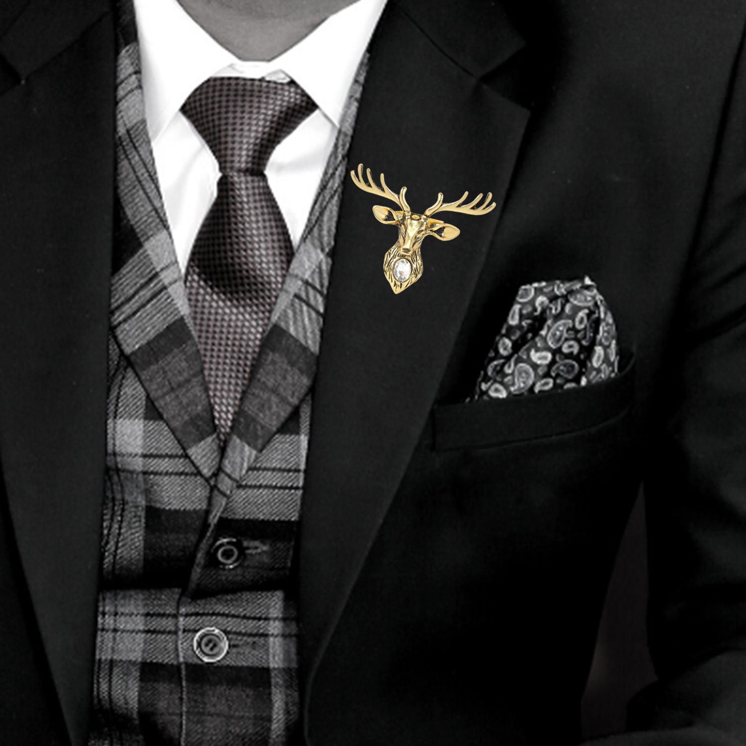 Combo of Deer-Face Shaped Wedding Brooch/Lapel Pin