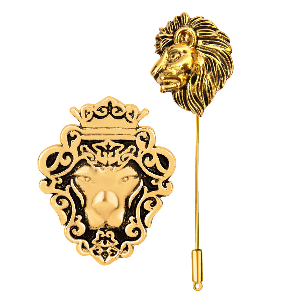 Combo of Lion-Face Shaped Wedding Brooch/Lapel Pin